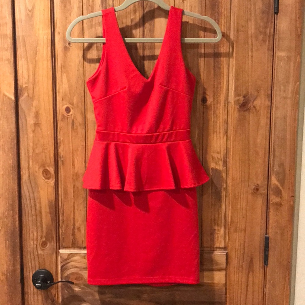 Red peplum low back dress